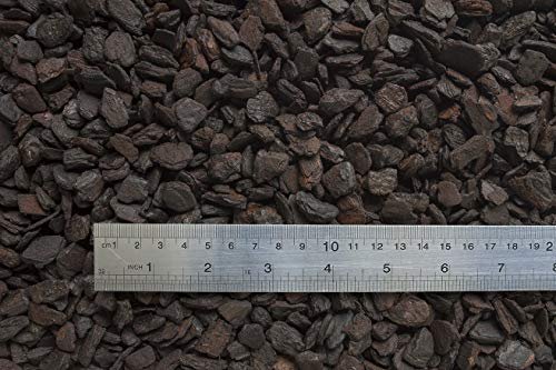 Orchiata - Close-up of medium dark brown orchid bark pieces measured against a ruler showing centimeter and inch markings